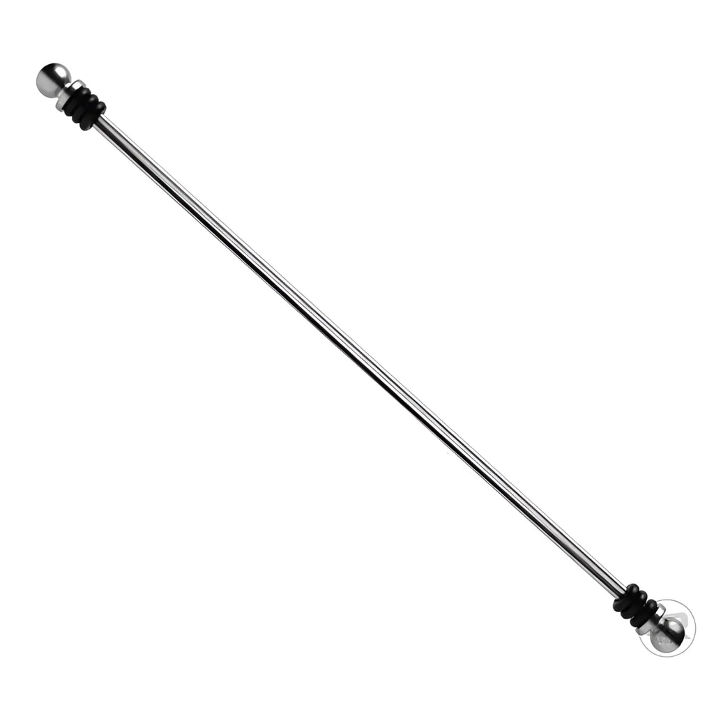 Master Series Abacus Vice Double Bar Pincher: A silver metal bar with black rubber rings at both ends.