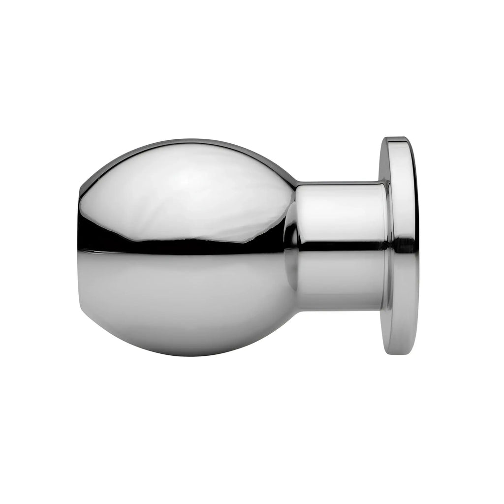 Master Series The Abyss Hollow Anal Dilator in polished silver chrome with a bulbous head and a wide base for safety.
