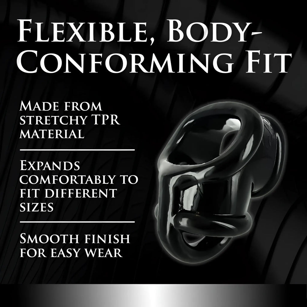 Master Series Annex Erection Enhancer: A black, stretchy, smooth TPR ring with a contoured, body-conforming design.