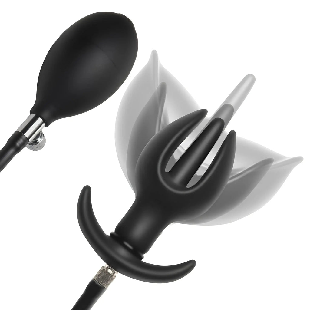 Master Series Ass Bound Anchor: black silicone inflatable plug with hand pump and expanding anchor-shaped tip.