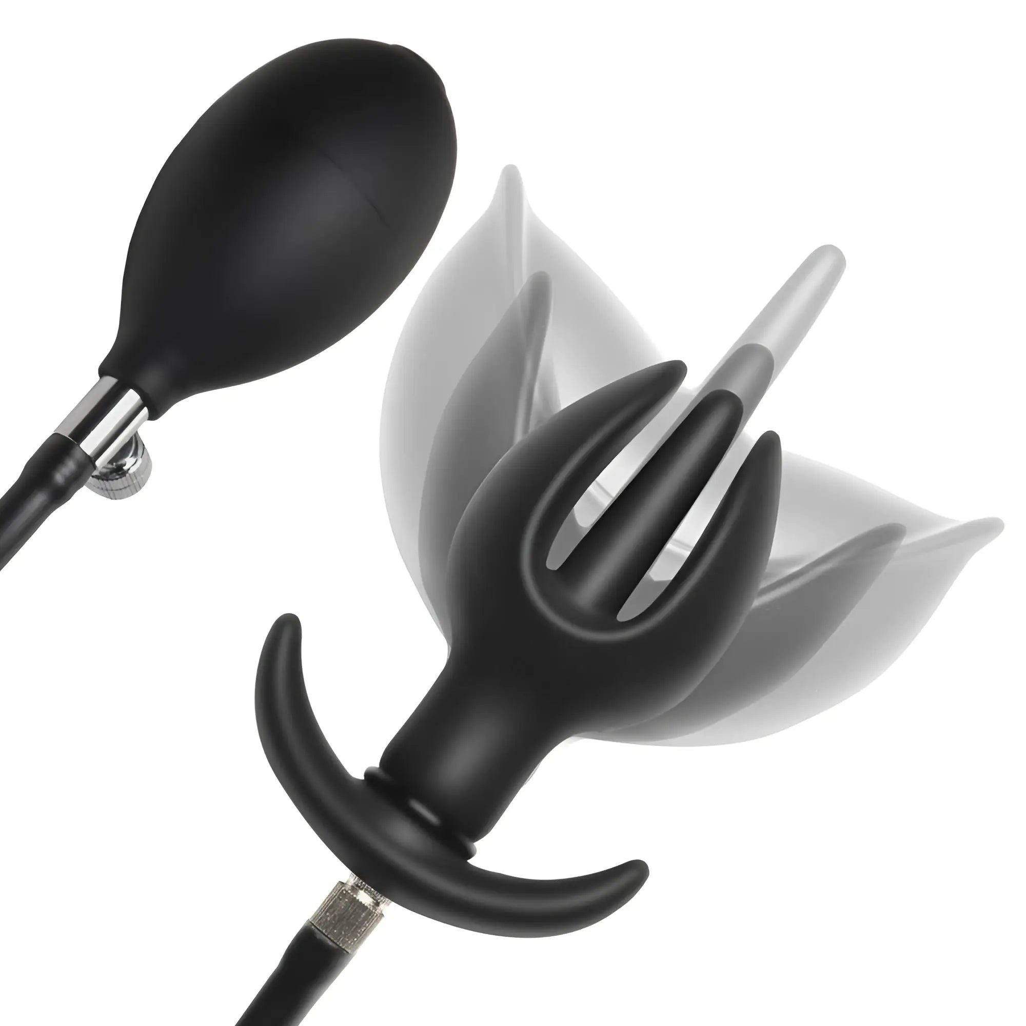 Master Series Ass Bound Anchor: black silicone inflatable plug with hand pump and expanding anchor-shaped tip.