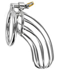 Master Series The Bird Cage: chrome-plated steel, multi-ring design with a curved, slatted cage and small brass padlock.