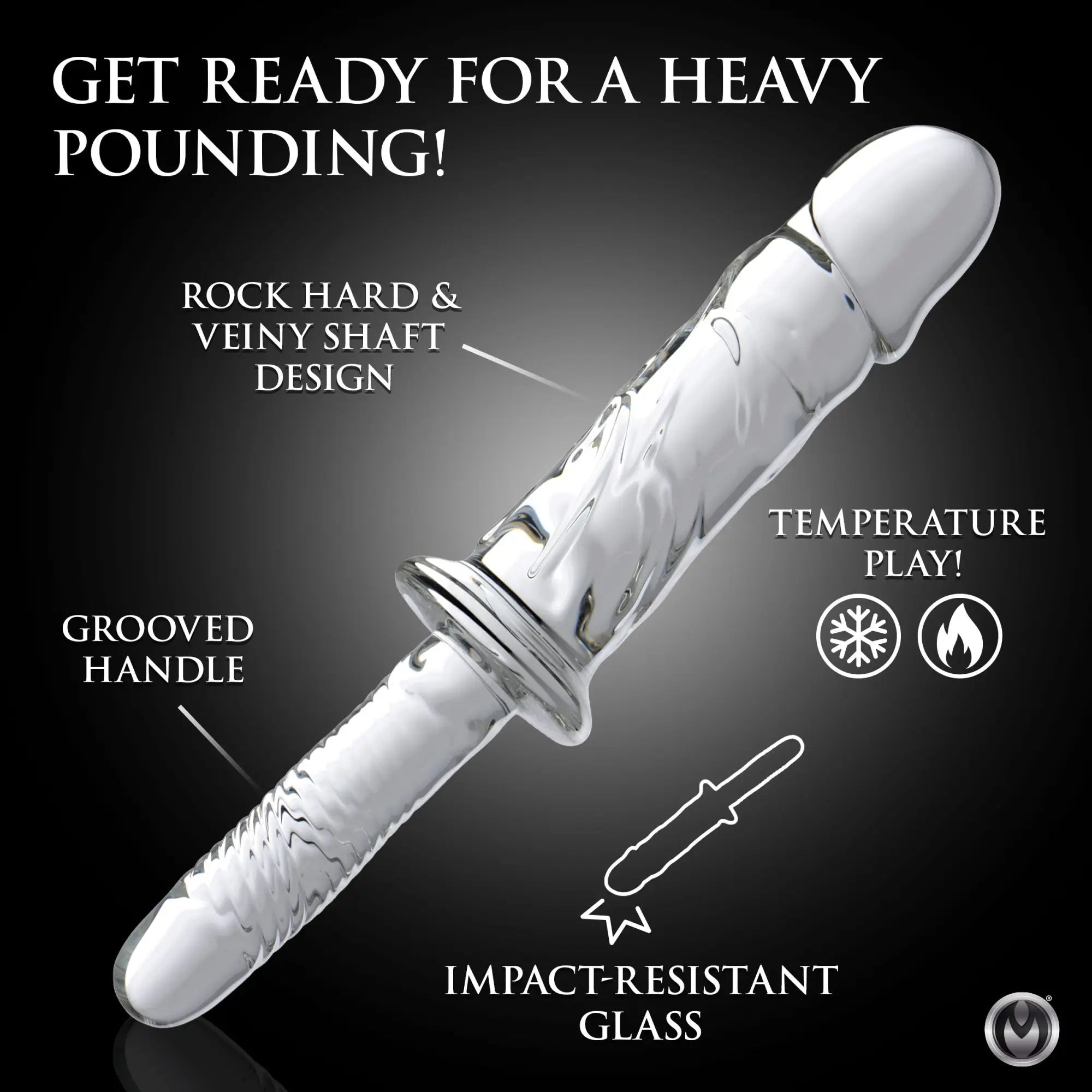 Master Series Brutus glass thruster featuring a clear, veiny shaft, grooved handle, and impact-resistant glass design.