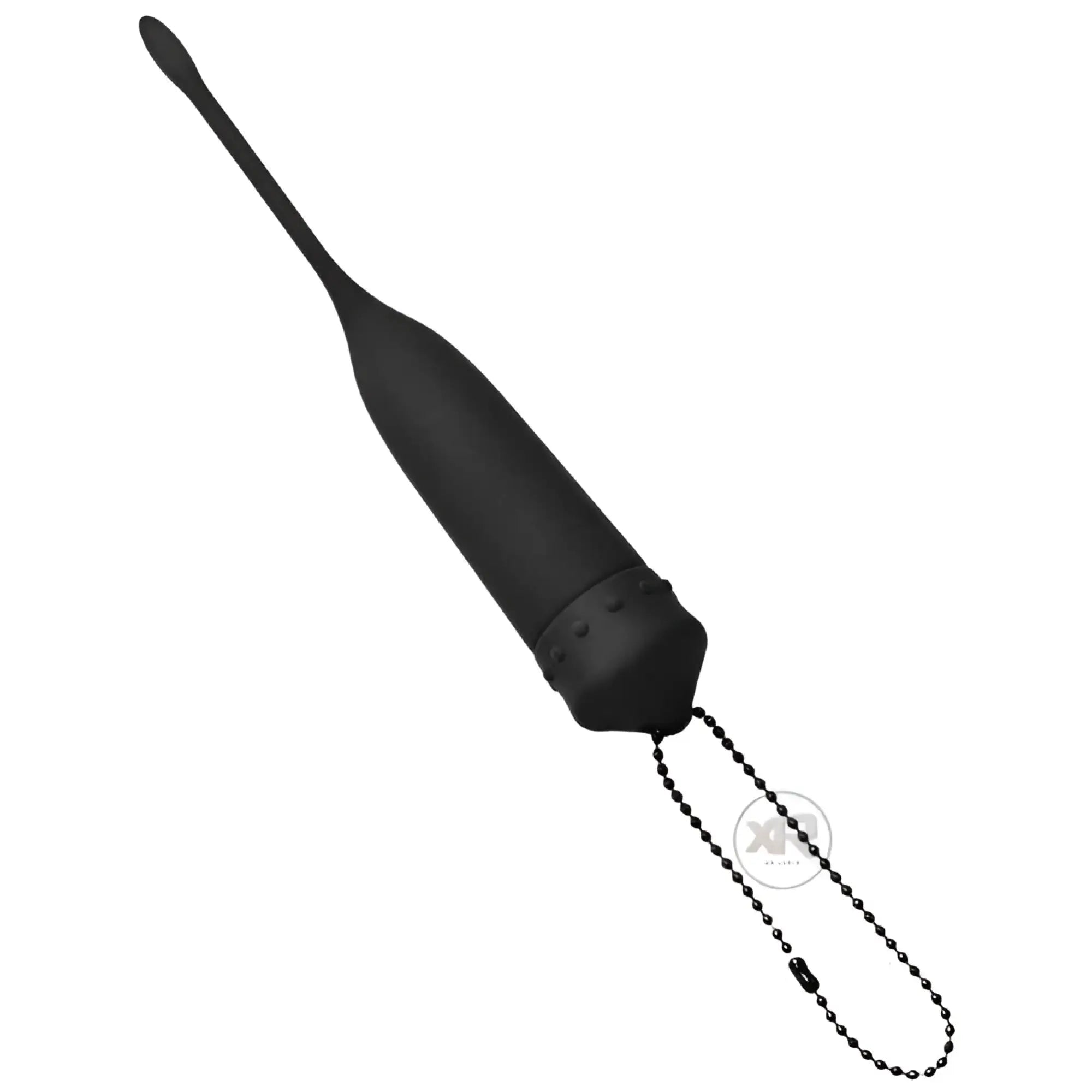 Master Series The Cadence: matte black silicone vibrating sound with a slender tapered tip and pull-chain base.