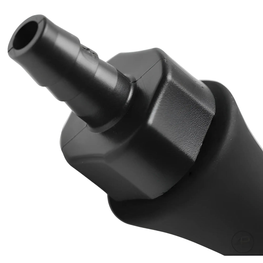 Master Series Canal black silicone enema attachment with a tapered tip, shown in a close-up studio shot.