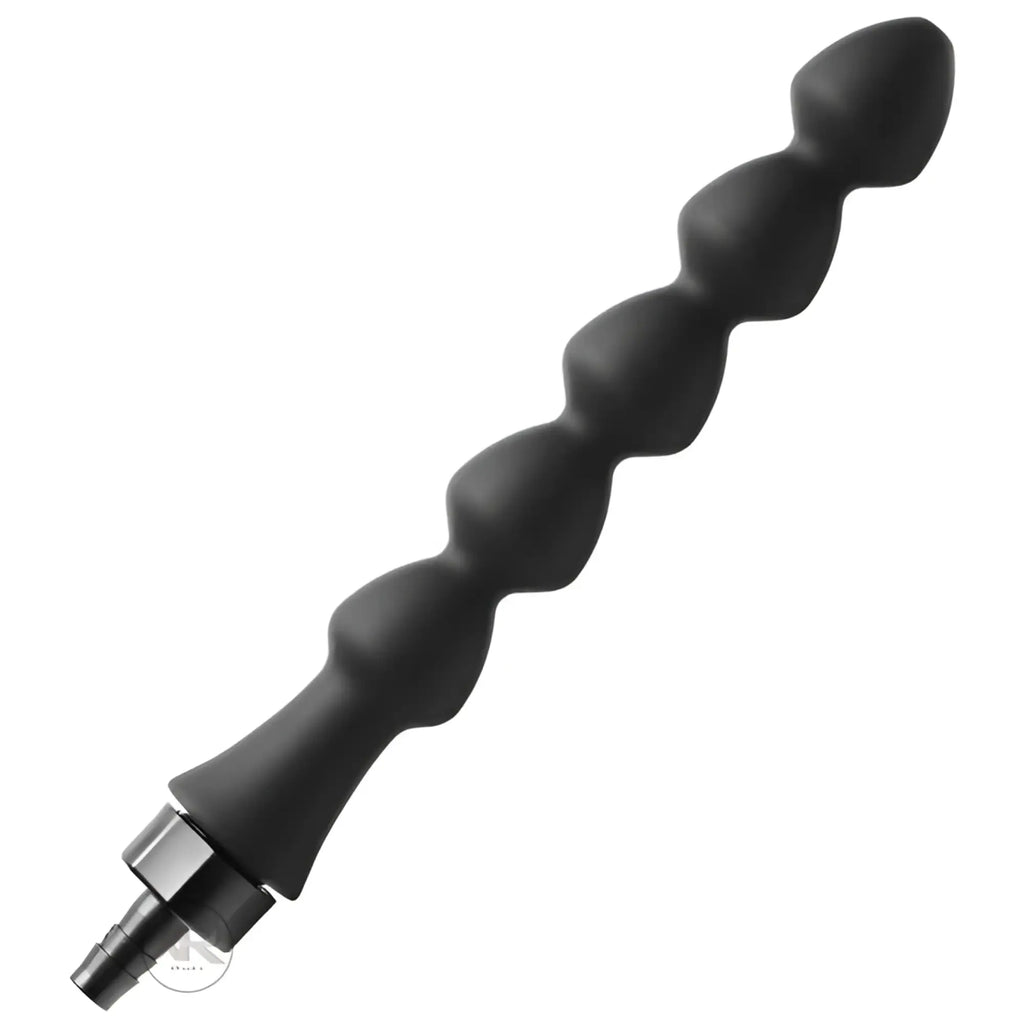Master Series Canal Silicone Enema Attachment: a long, black, flexible silicone probe with a textured, beaded design.