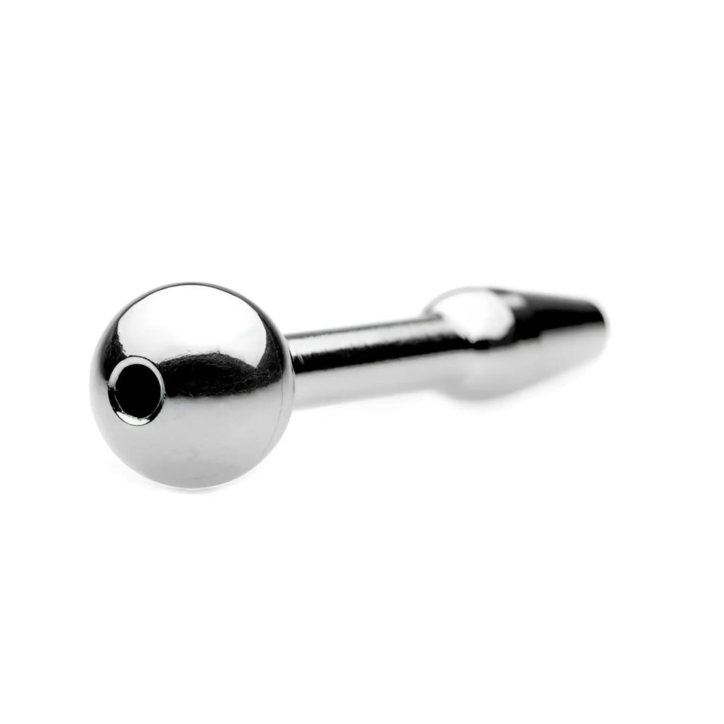Master Series Chasm stainless steel urethral insert with a polished silver, hollow-tube design and rounded head.