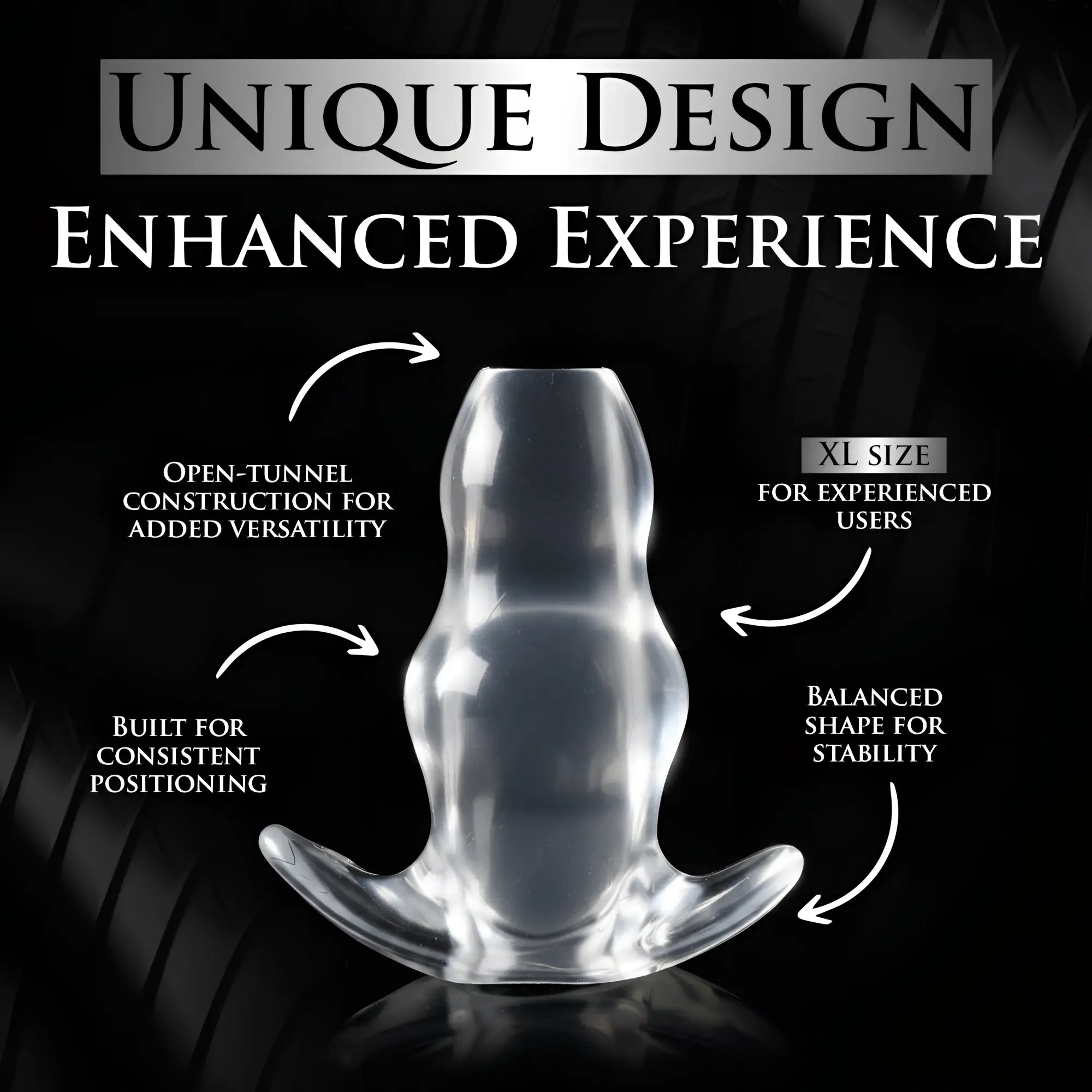 Master Series Clear View XL hollow anal plug, transparent silicone with an open-tunnel design and flared base.