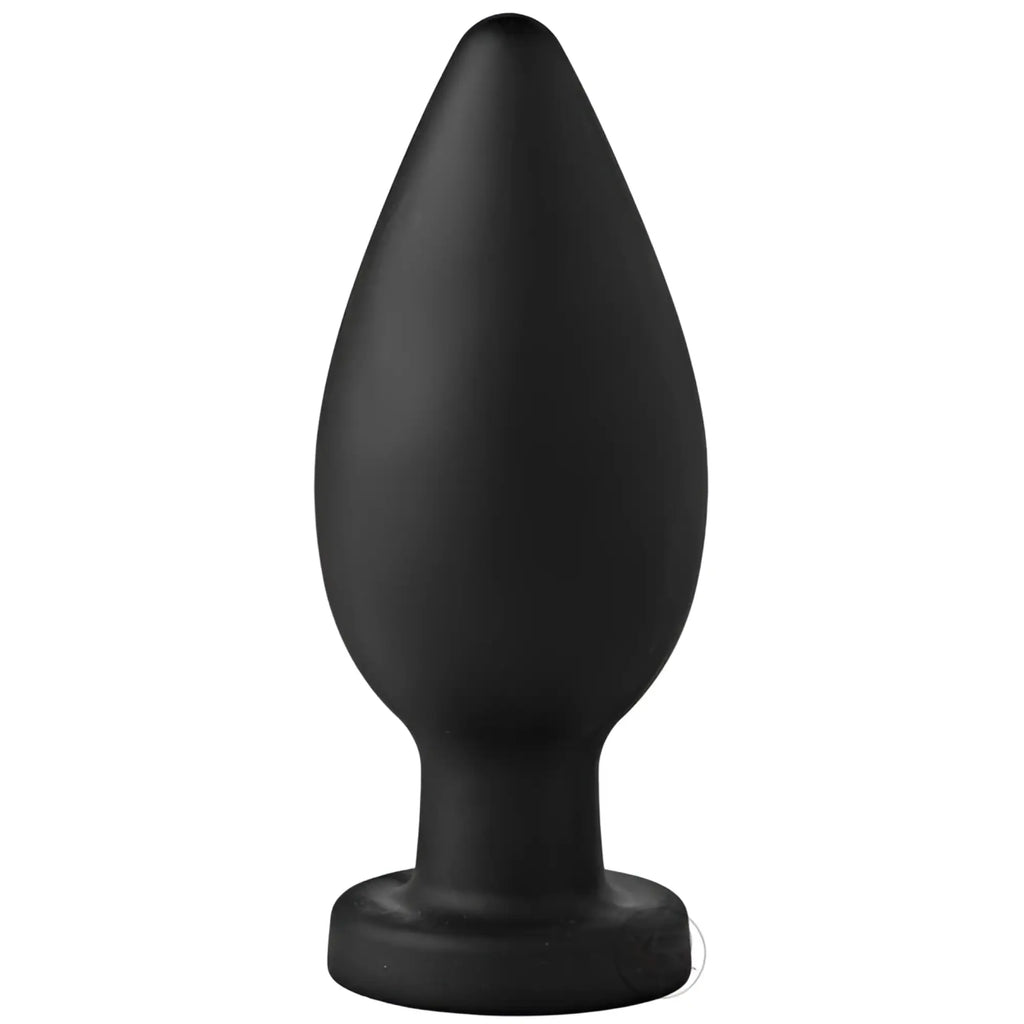 Master Series Colossus XXL silicone plug in matte black, featuring a tapered teardrop shape and a flat suction base.