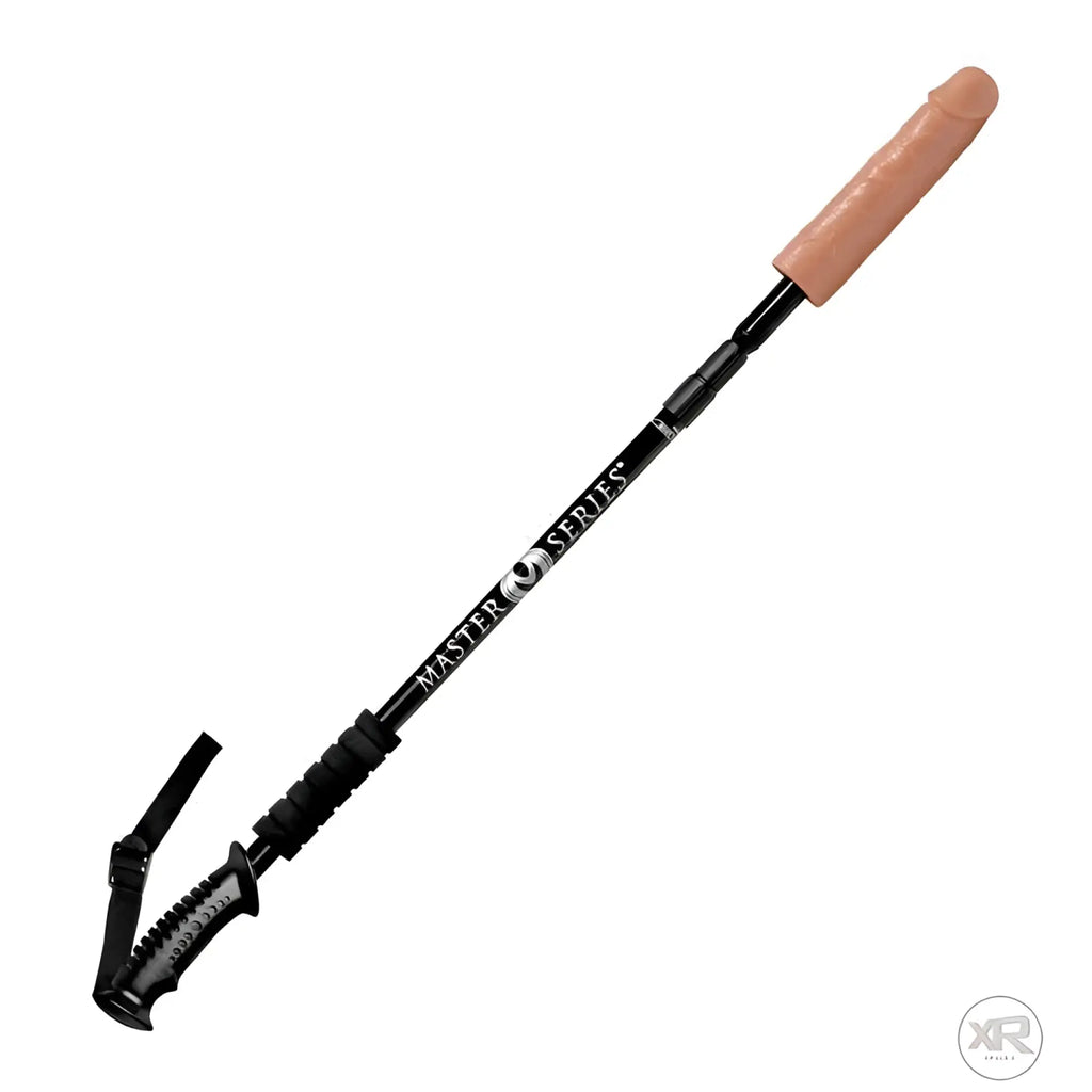 Master Series Dick Stick: An expandable black trekking pole style rod with a realistic skin-tone dildo attachment.