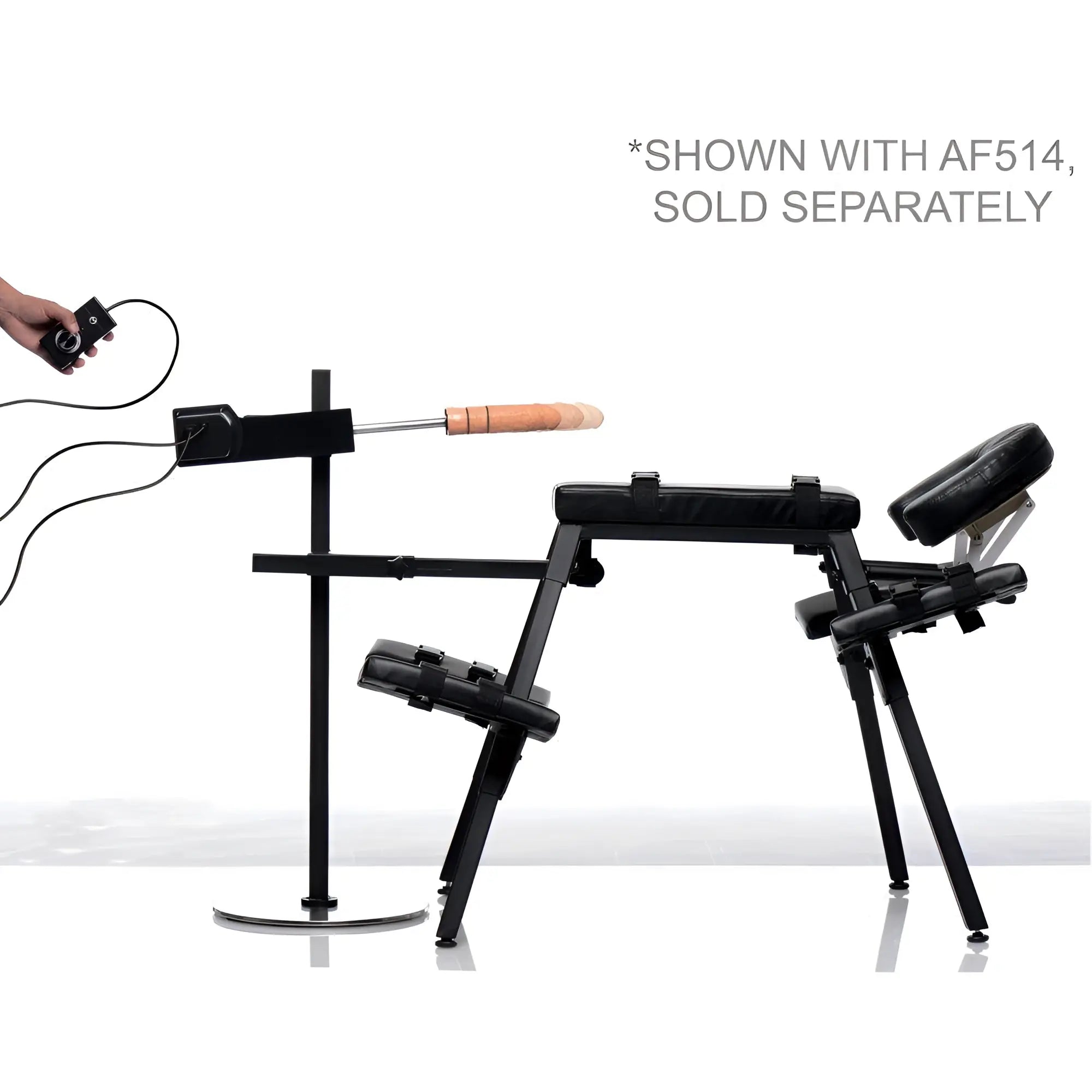 Master Series The Dicktator Extreme Sex Machine: a black metal frame with a phallic attachment and hand-held controller.