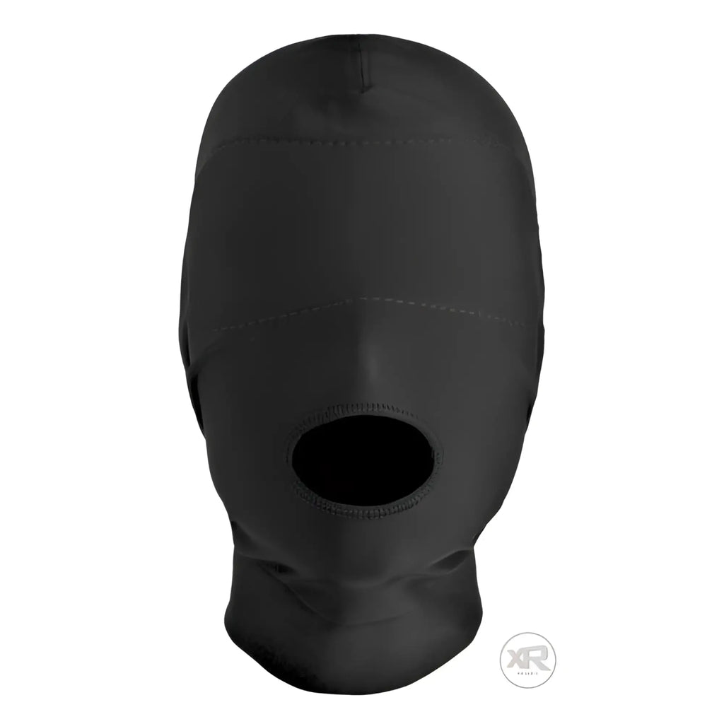 Master Series Disguise black hood with a padded blindfold section and an open mouth hole.