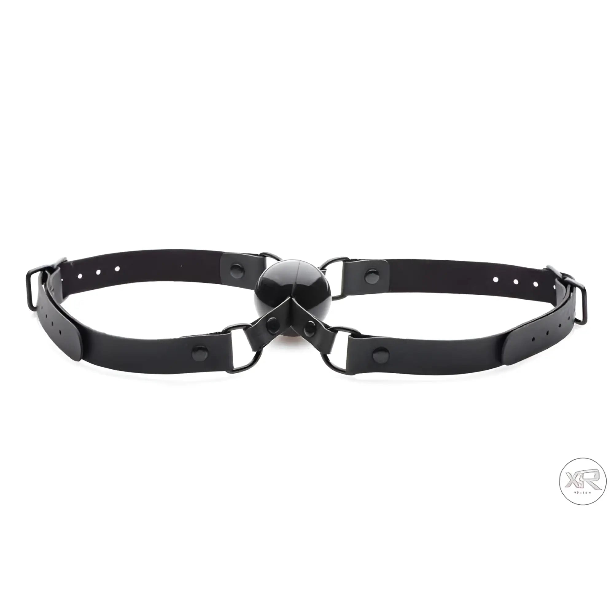 Master Series Doppleganger silicone mouth gag featuring a black ball attached to an adjustable black buckled strap.