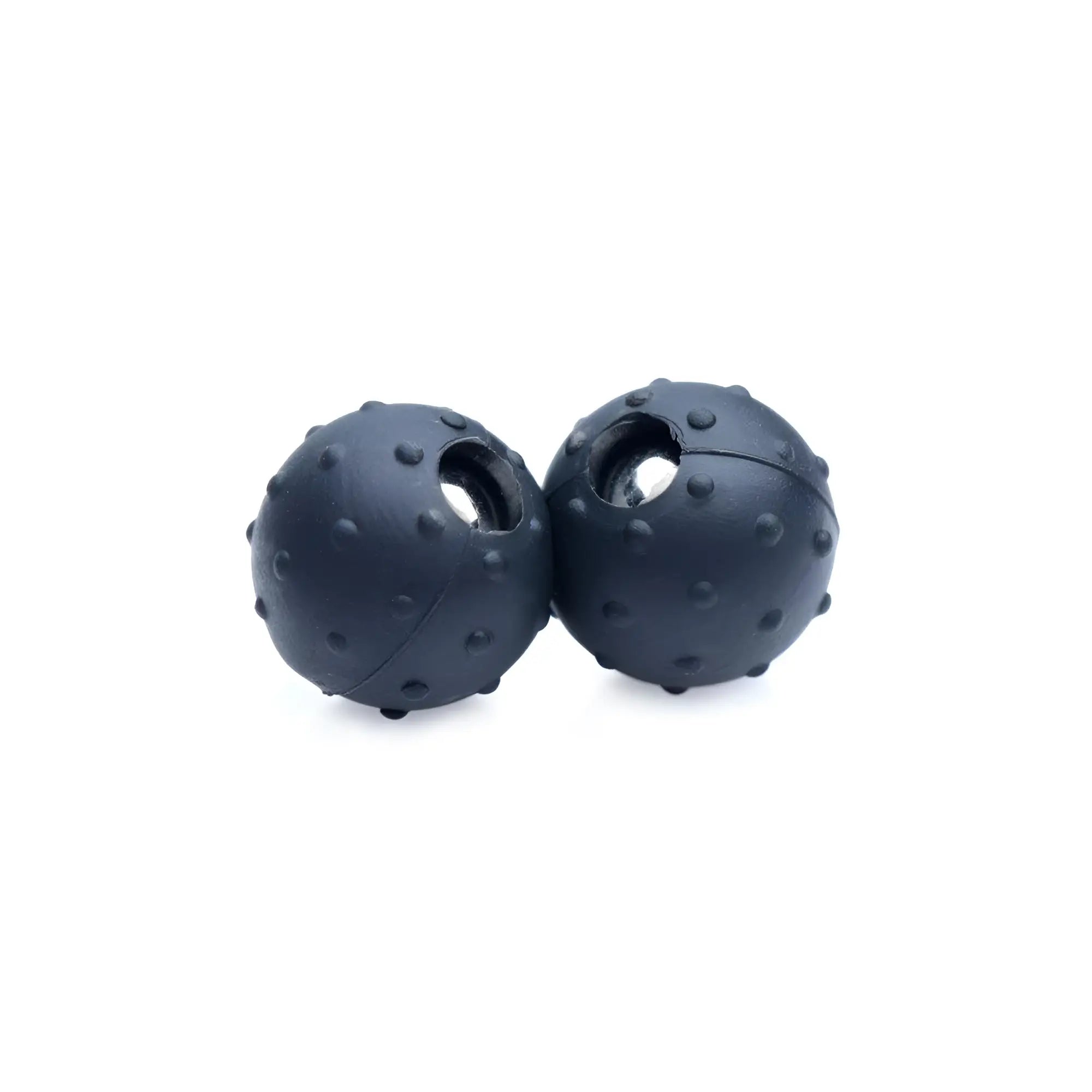 Two black Master Series Dragon's Orbs: textured silicone magnetic balls with small surface nubs and a hole on top.