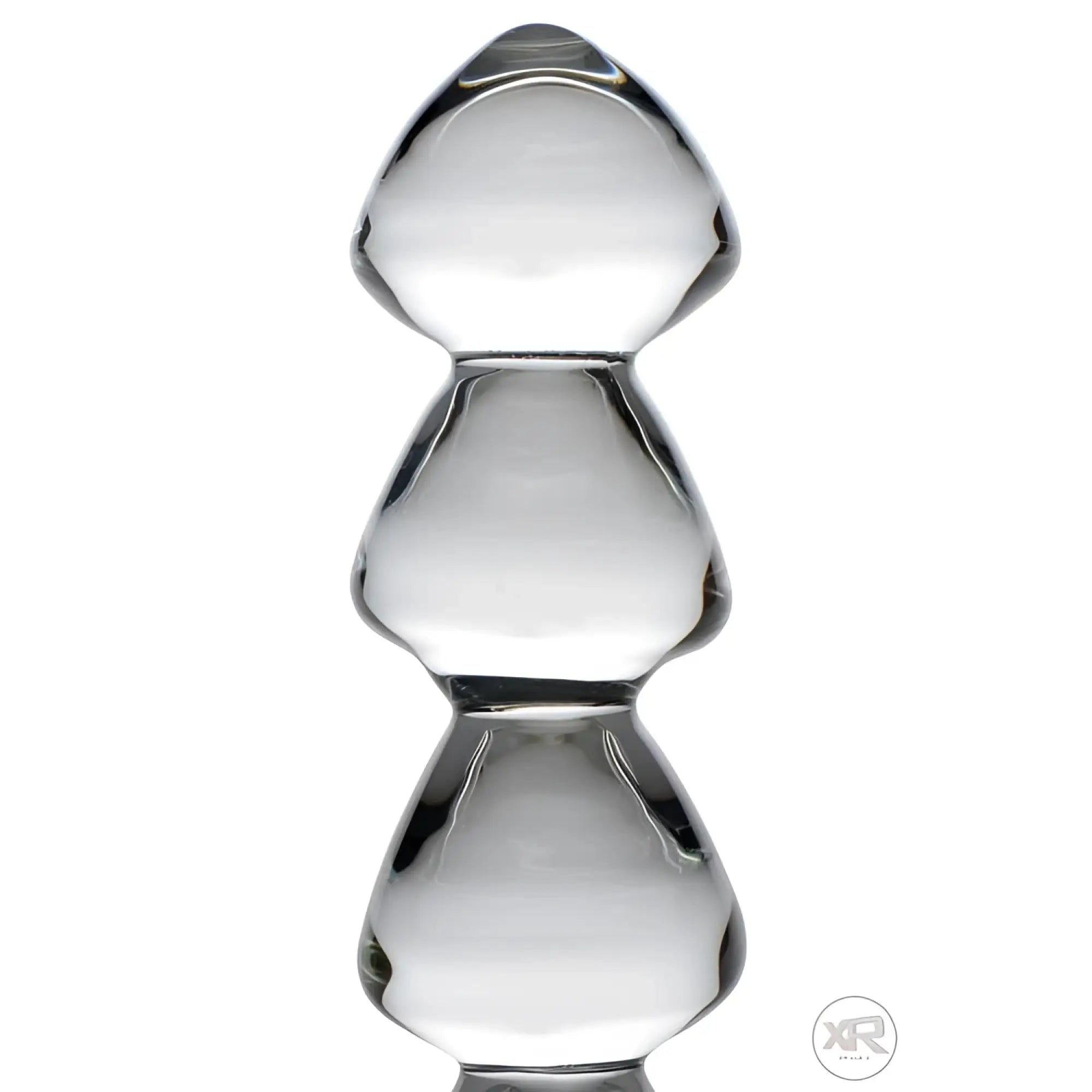 Master Series Drops Anal Link: a clear, transparent glass dildo with a stacked, multi-bulb tapered design.