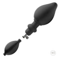 Master Series Expander inflatable black anal plug with a detached manual hand pump and silver valve mechanism.