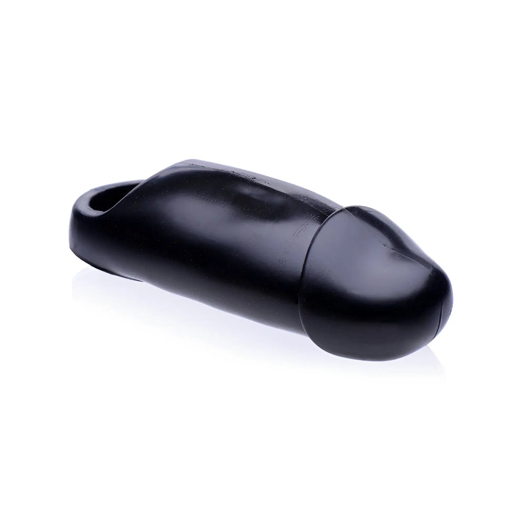 Master Series The Fat Dick: A smooth, black, cylindrical penis enhancer sleeve isolated on a white background.