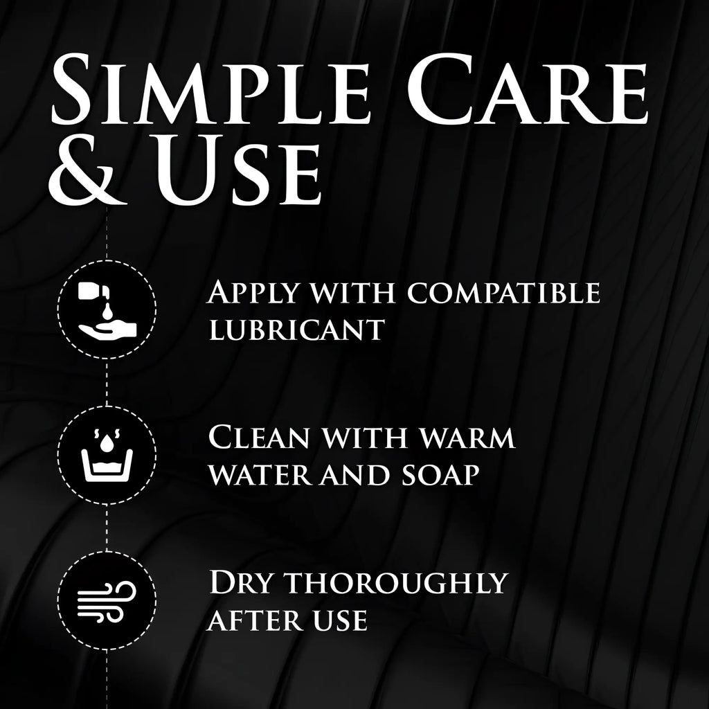 Care instructions for Master Series The Fister Hand and Forearm Dildo: use lube, wash with soap, and dry thoroughly.