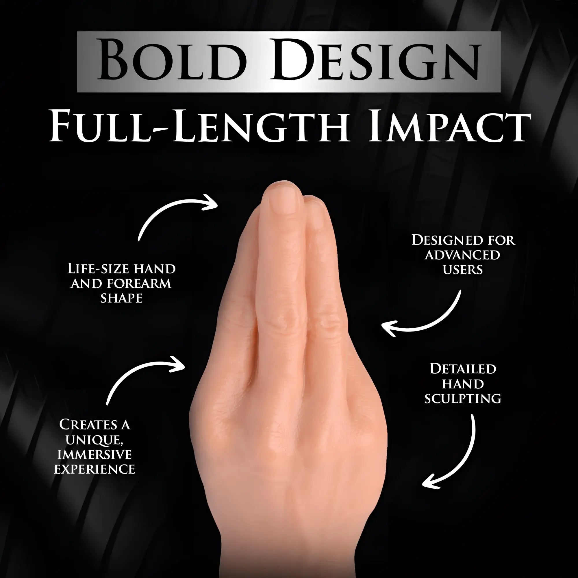 Master Series The Fister: A realistic, skin-toned dildo shaped like a hand and forearm with detailed sculpting.
