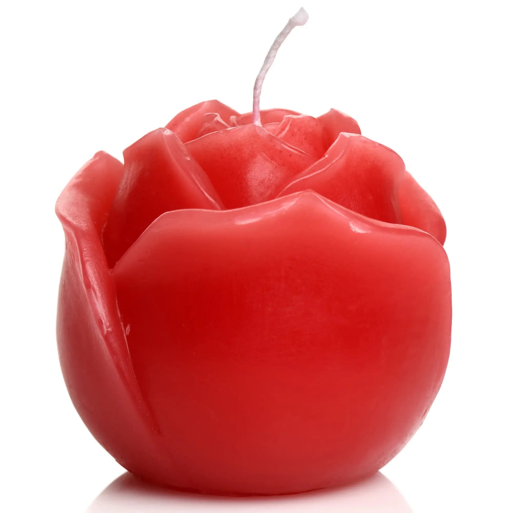 Master Series Flaming Rose Drip Candle shaped like a realistic, vibrant red blooming rose with a central wick.