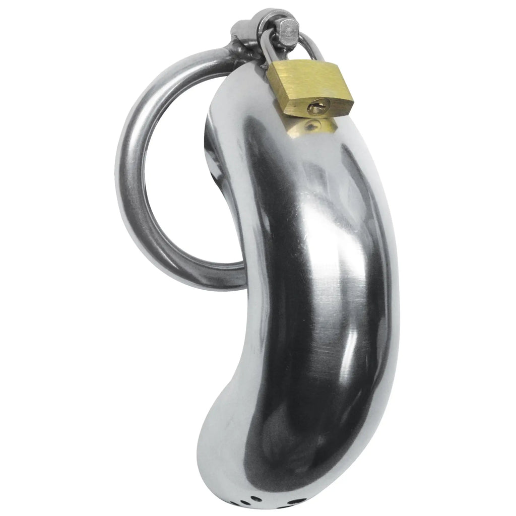 Master Series Forged Captor stainless steel cage with a silver ring base and a small gold-tone padlock.