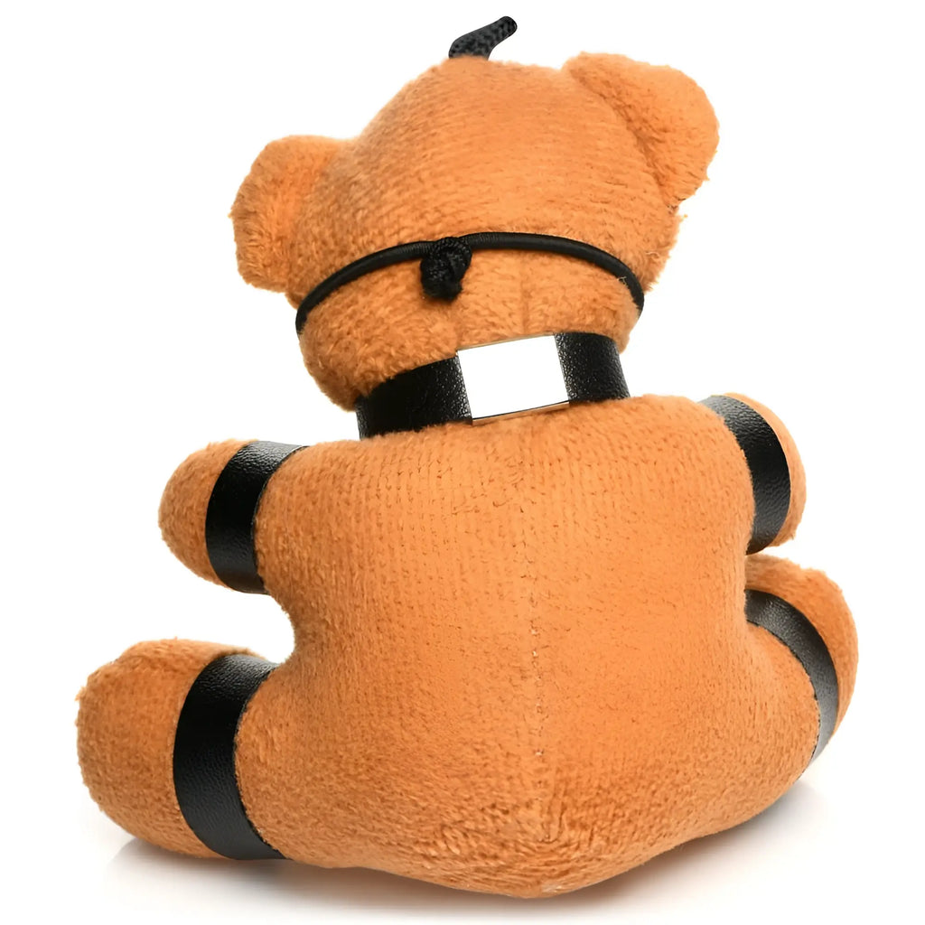 Master Series Gagged Teddy Bear keychain: brown plush bear with black leather-style collar, arm, and leg restraints.