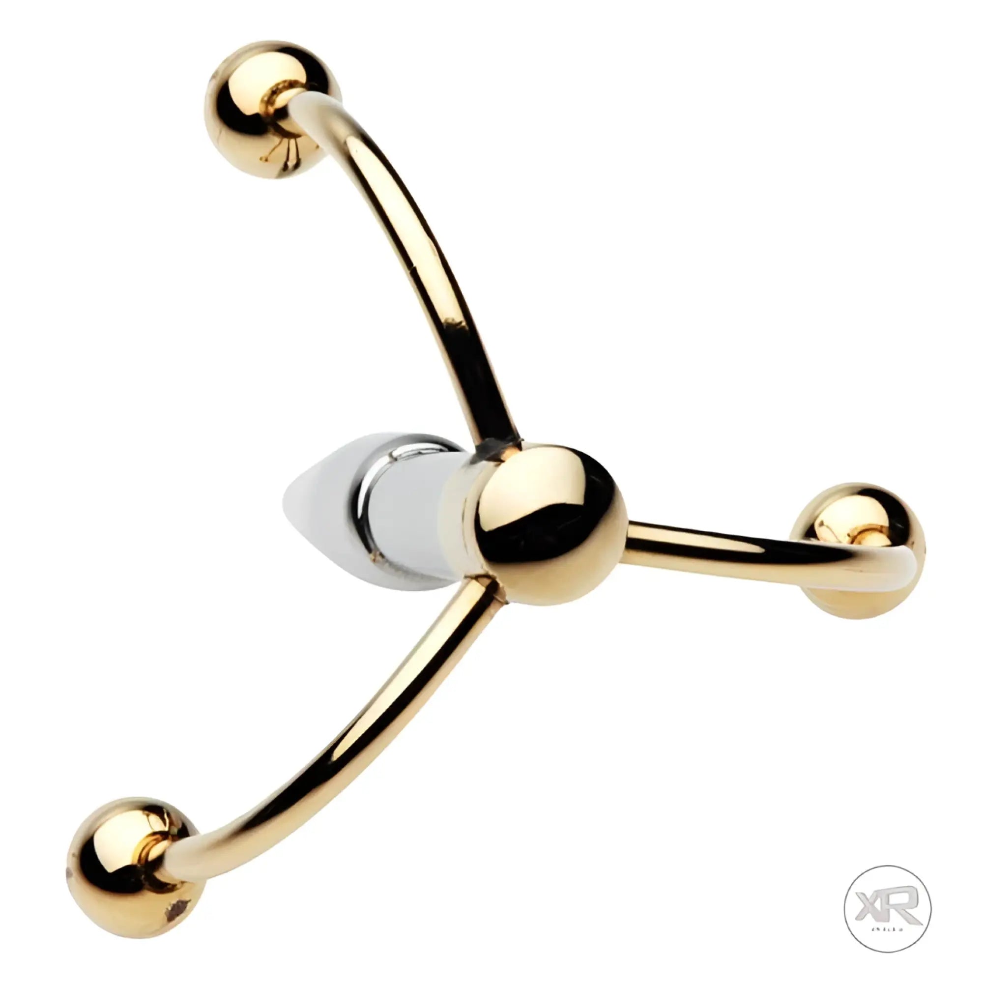 Master Series Golden Claw Head Urethral Plug: A silver-toned plug with three gold-colored, ball-tipped arms.