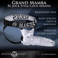 Master Series Grand Mamba XL jock style cock sheath with a clear textured sleeve and black elastic branding strap.