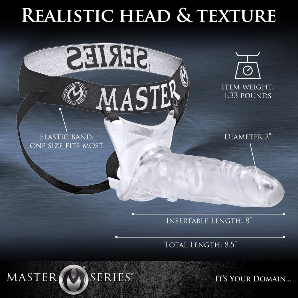Master Series Grand Mamba XL jock style cock sheath with clear, realistic textured silicone and black elastic straps.