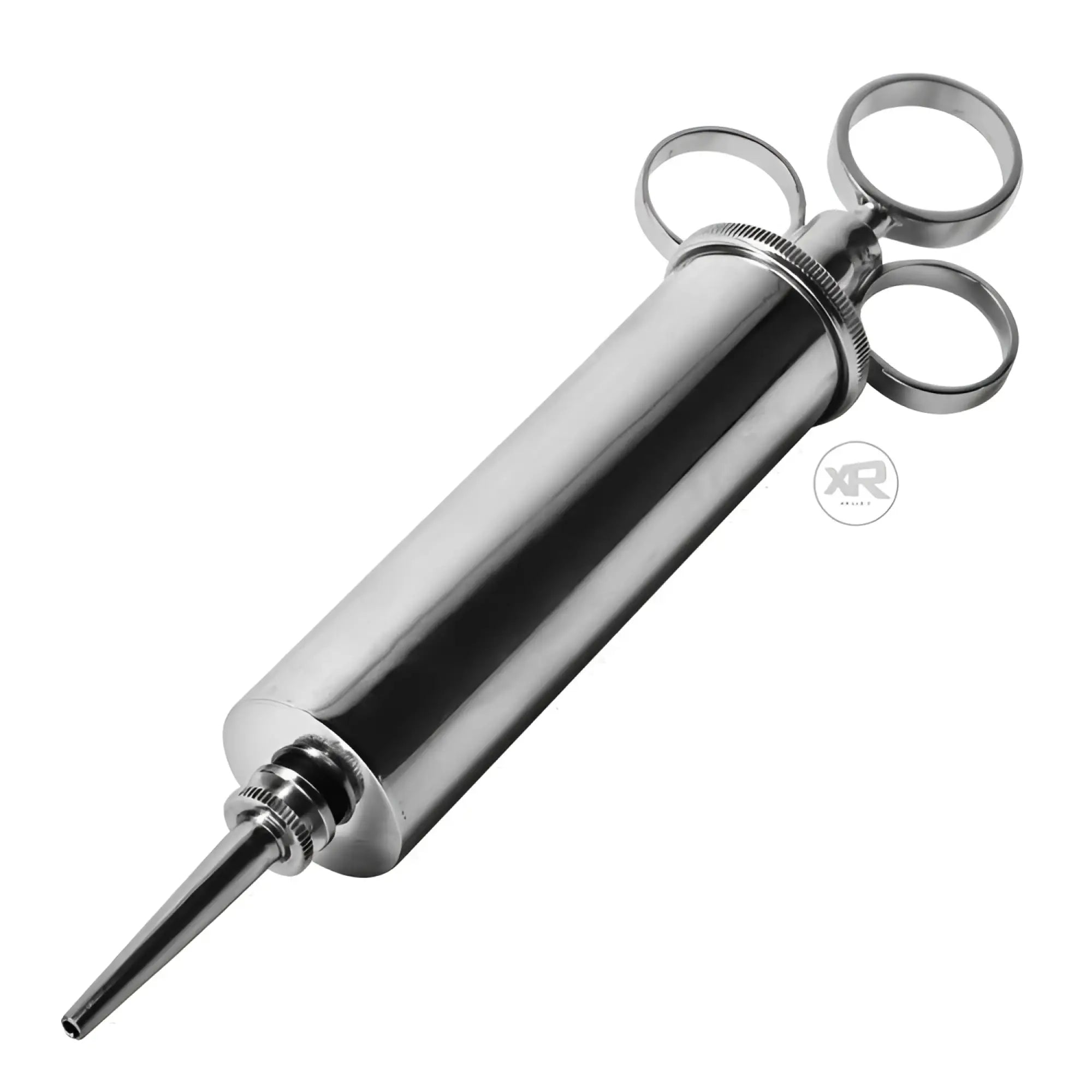 Master Series The Grease Gun: A sleek, silver, syringe-style tool with three circular finger rings.