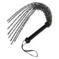 Master Series Gunmetal Chain Flogger with a black leather-wrapped handle and wrist loop on a white background.