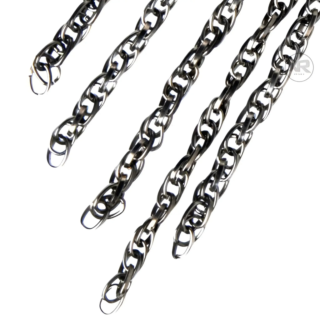Master Series Gunmetal Chain Flogger featuring multiple strands of polished, dark metallic interlocking chains.