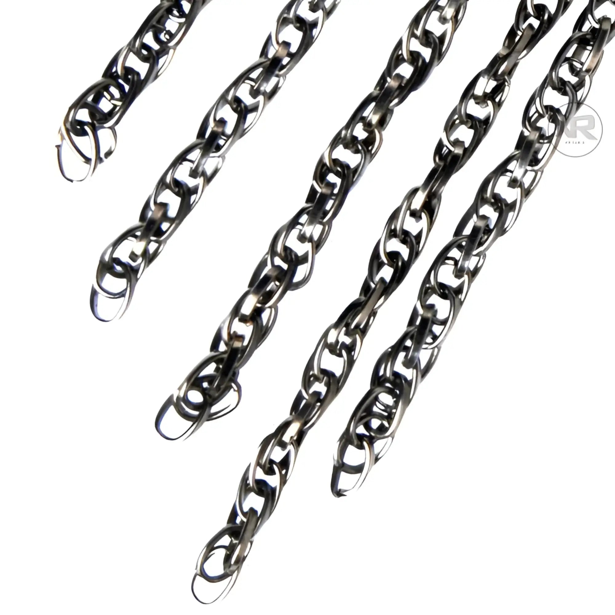 Master Series Gunmetal Chain Flogger featuring multiple strands of polished, dark metallic interlocking chains.
