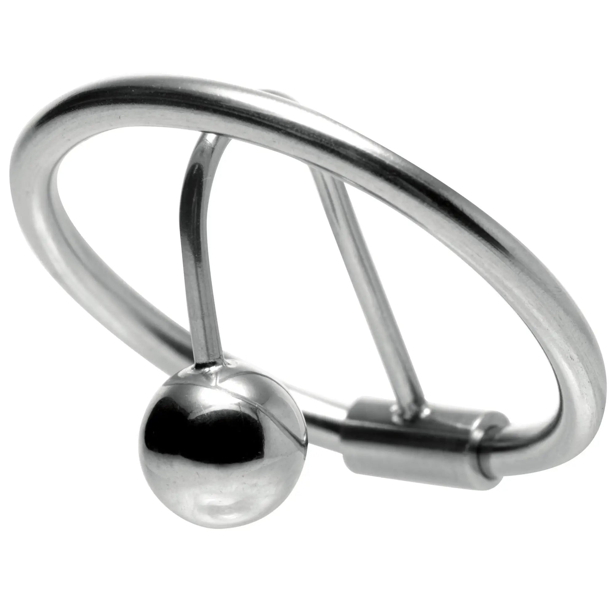 Master Series Halo Urethral Plug with glans ring, made of polished silver-toned stainless steel.