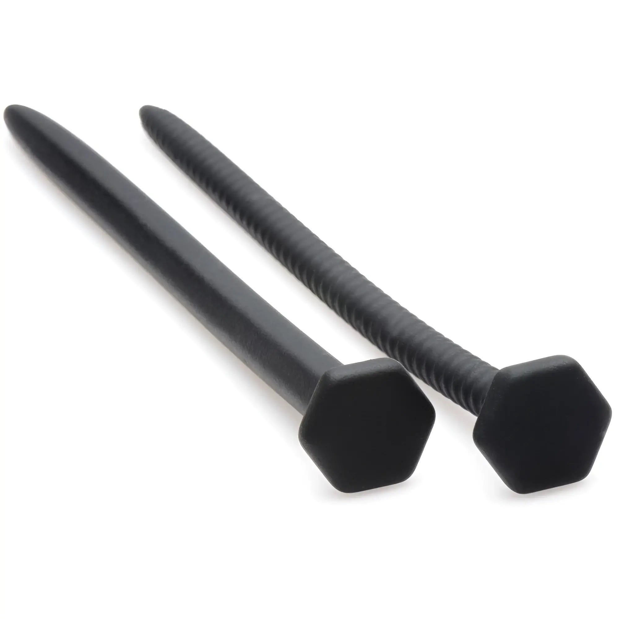 Master Series Hardware Silicone Nail and Screw set in matte black, featuring smooth and threaded rod designs.