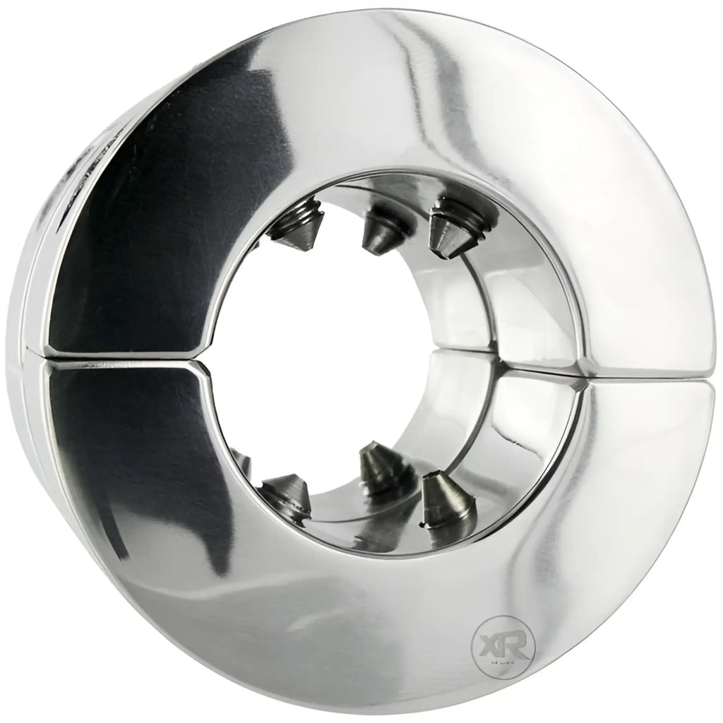 Master Series Hells Bridge silver ball stretcher with a hinged, polished metal design and internal spikes.