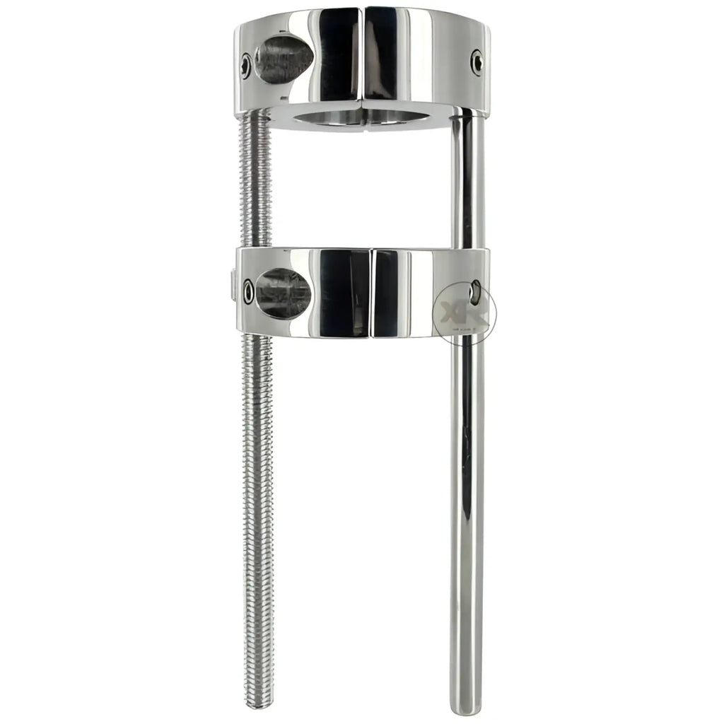 Master Series Hells Bridge silver metal ball stretcher with two adjustable rings connected by threaded support rods.