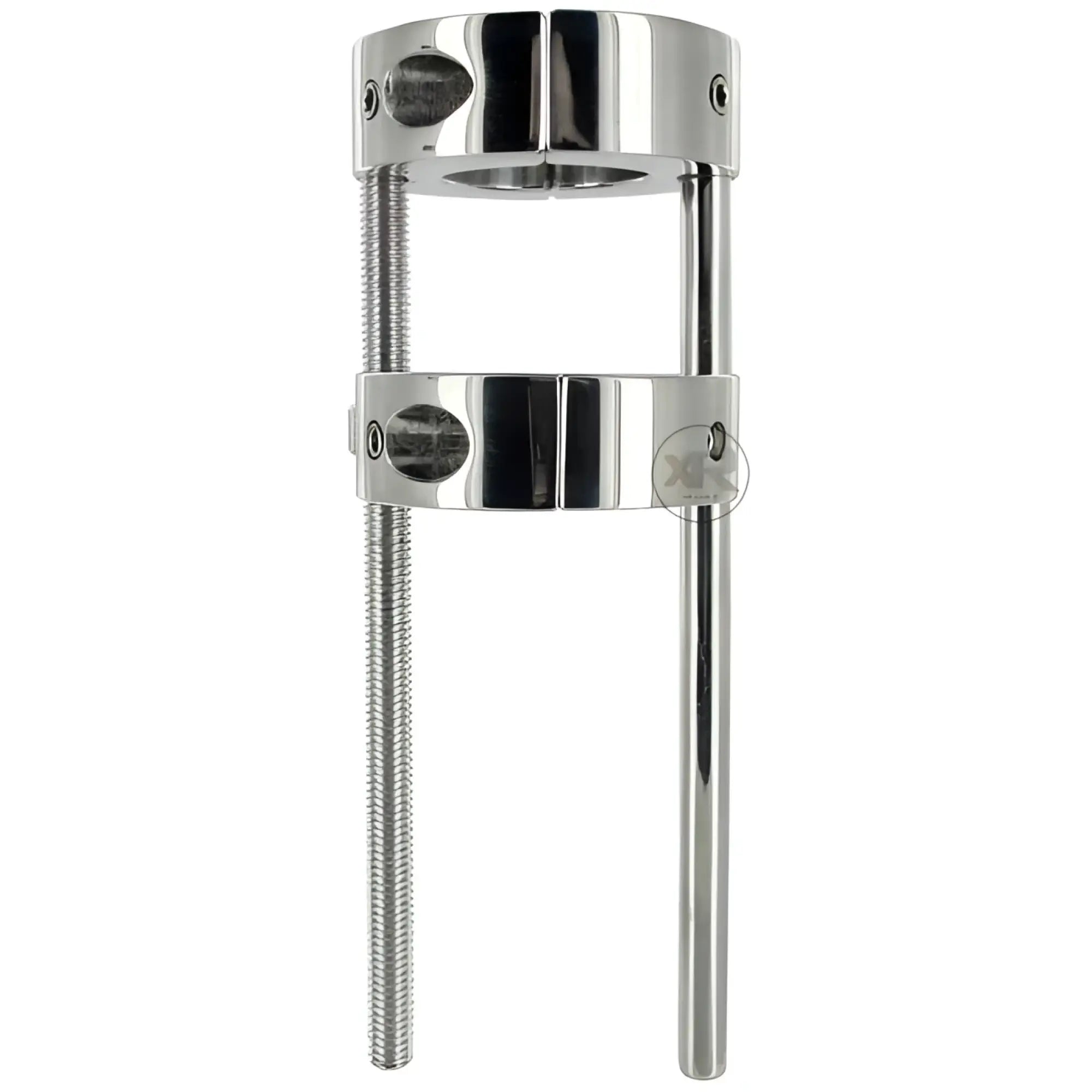 Master Series Hells Bridge silver metal ball stretcher with two adjustable rings connected by threaded support rods.