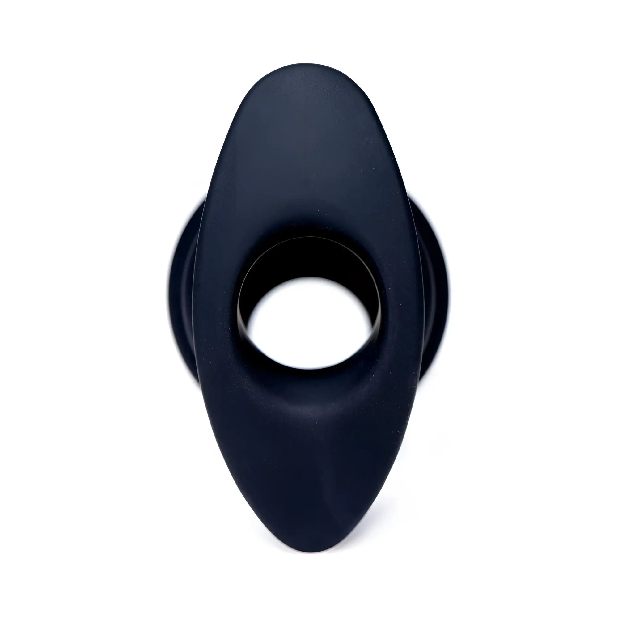 Master Series Hive Ass Tunnel: a black, hollow, oval-shaped silicone anal plug seen from the front.