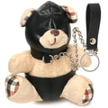 Master Series Hooded Teddy Bear Keychain: a tan plush bear with a black leather hood, collar, harness, and keychain.