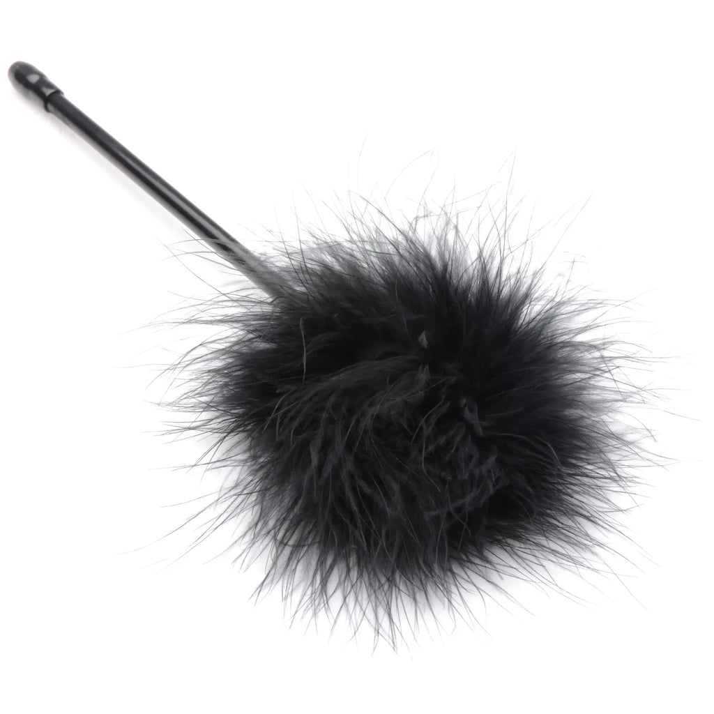 Master Series Hook Up set: A black feather tickler on a slim black handle isolated against a white background.