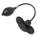Master Series black inflatable butterfly gag with a manual hand pump and connecting hose against a white background.
