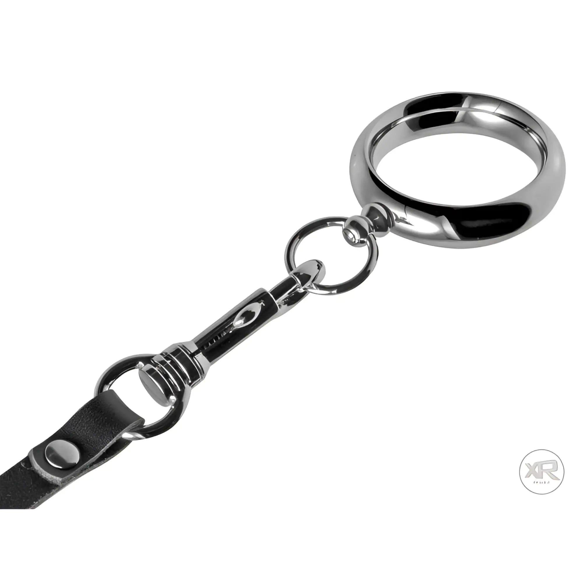 Master Series Lead Them by the Cock leash kit featuring a silver metal ring, swivel connector, and black leather strap.