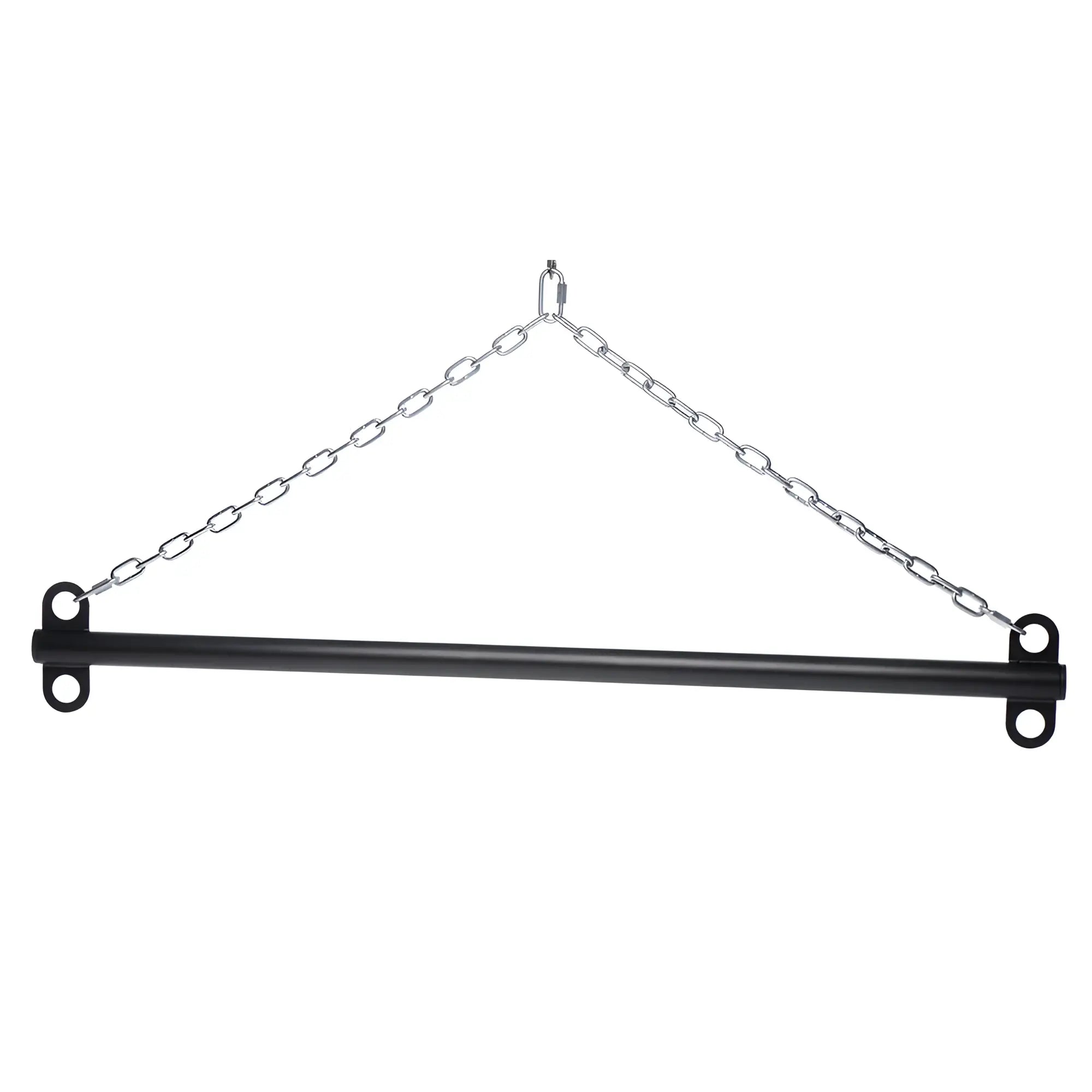Master Series Levitate Suspension Bar: A matte black horizontal bar suspended by two silver metal chains.
