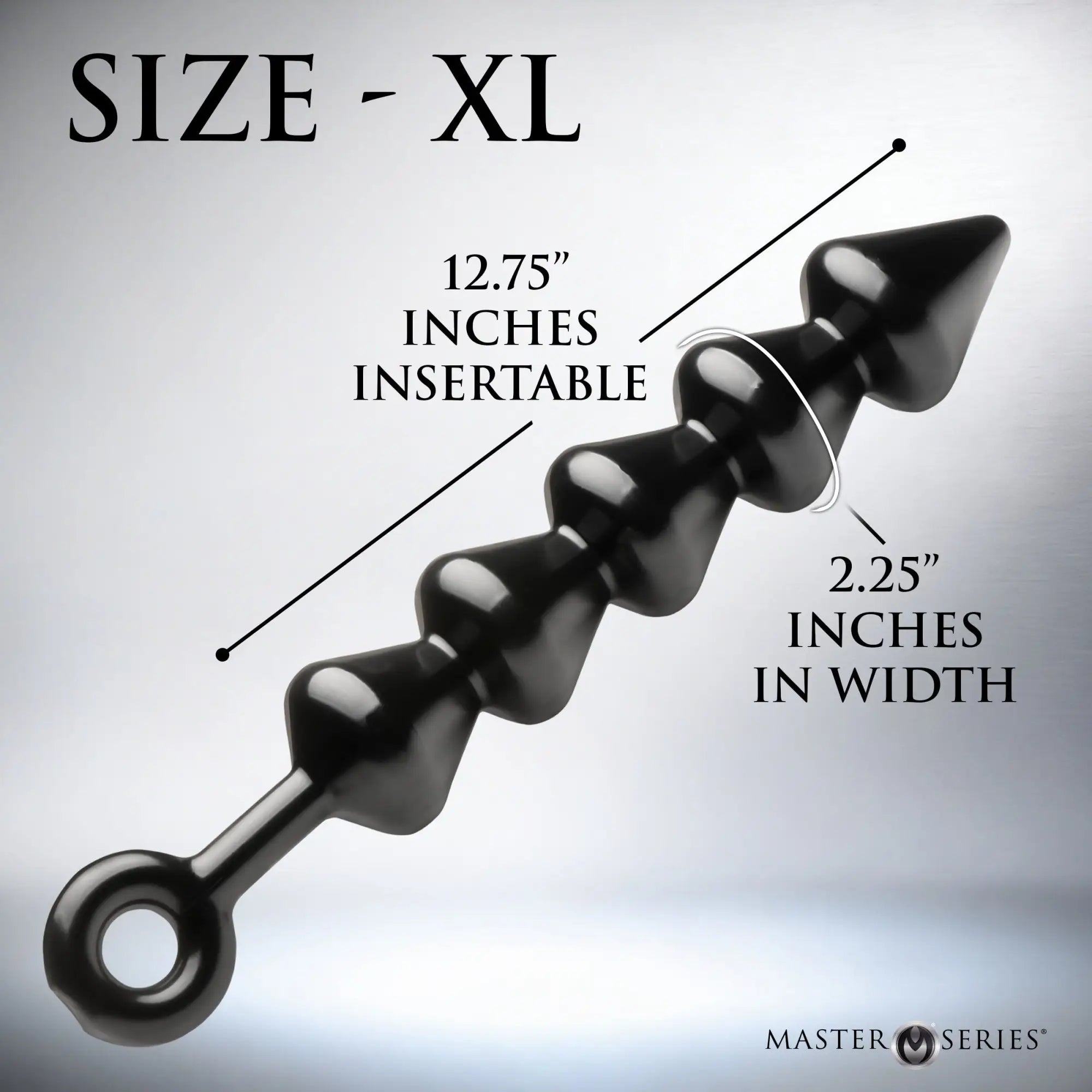 Master Series The Links black beaded anal plug, XL size with 12.75" insertable length and 2.25" width.