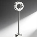 Master Series chrome locking CBT scrotum cuff with vertical mounting bar and square base plate on a gray background.