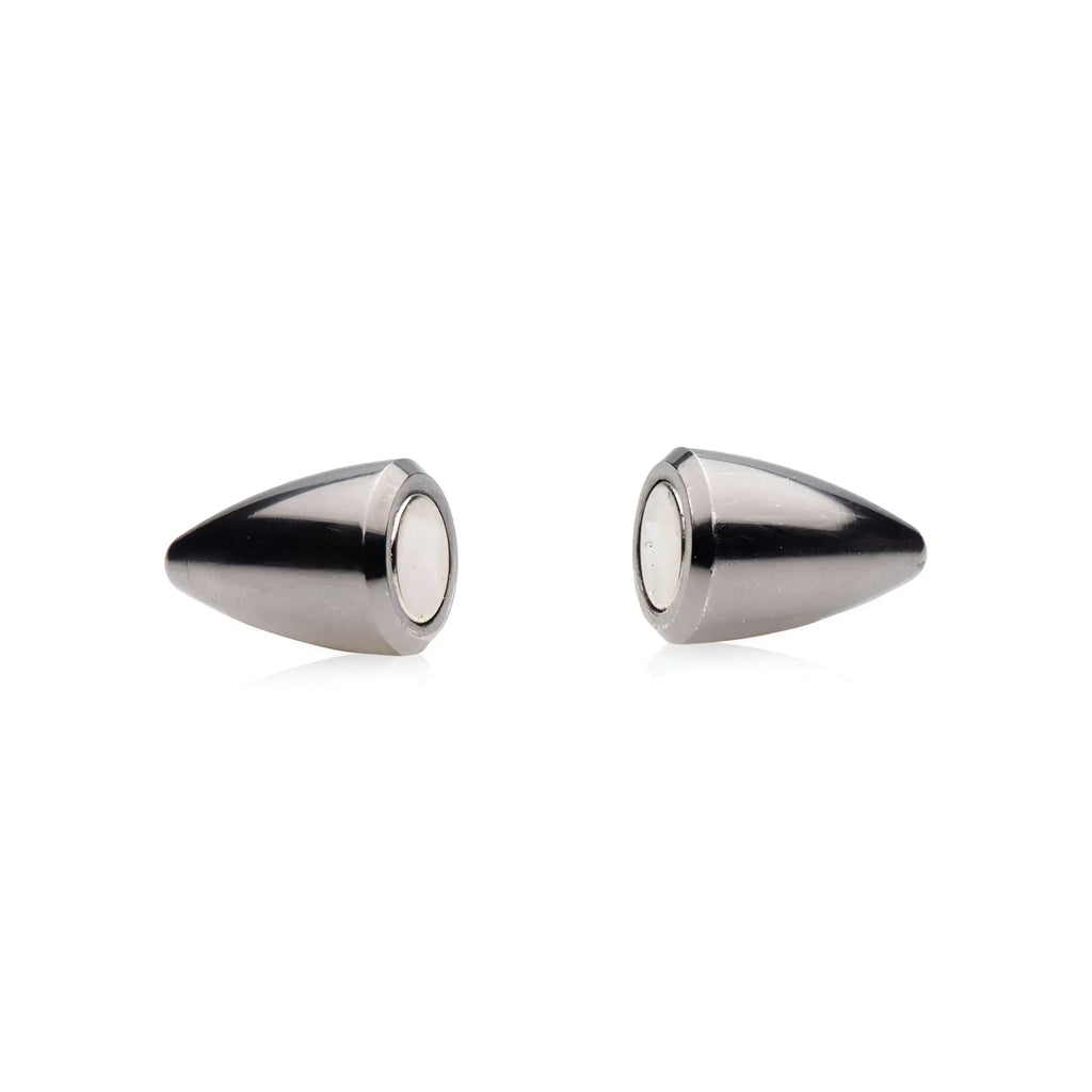 Two Master Series Mag-Points magnetic clamps, featuring polished, gunmetal-toned, bullet-shaped casings.