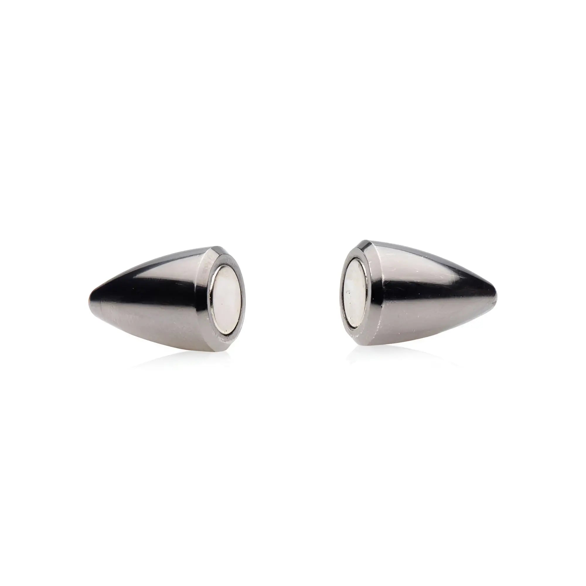 Two Master Series Mag-Points magnetic clamps, featuring polished, gunmetal-toned, bullet-shaped casings.