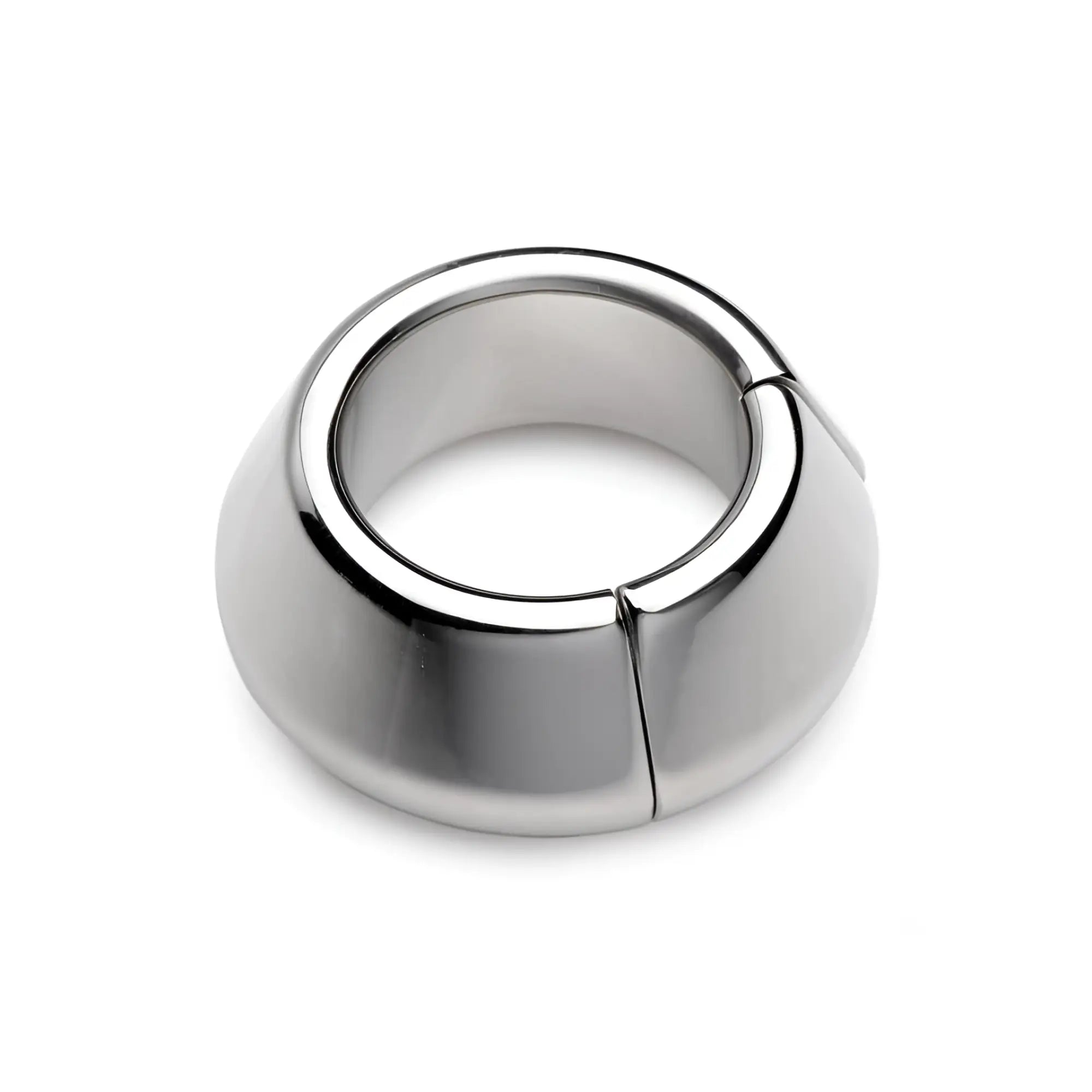Master Series Magna-Chute magnetic ball stretcher in polished silver metal with a smooth, tapered ring design.