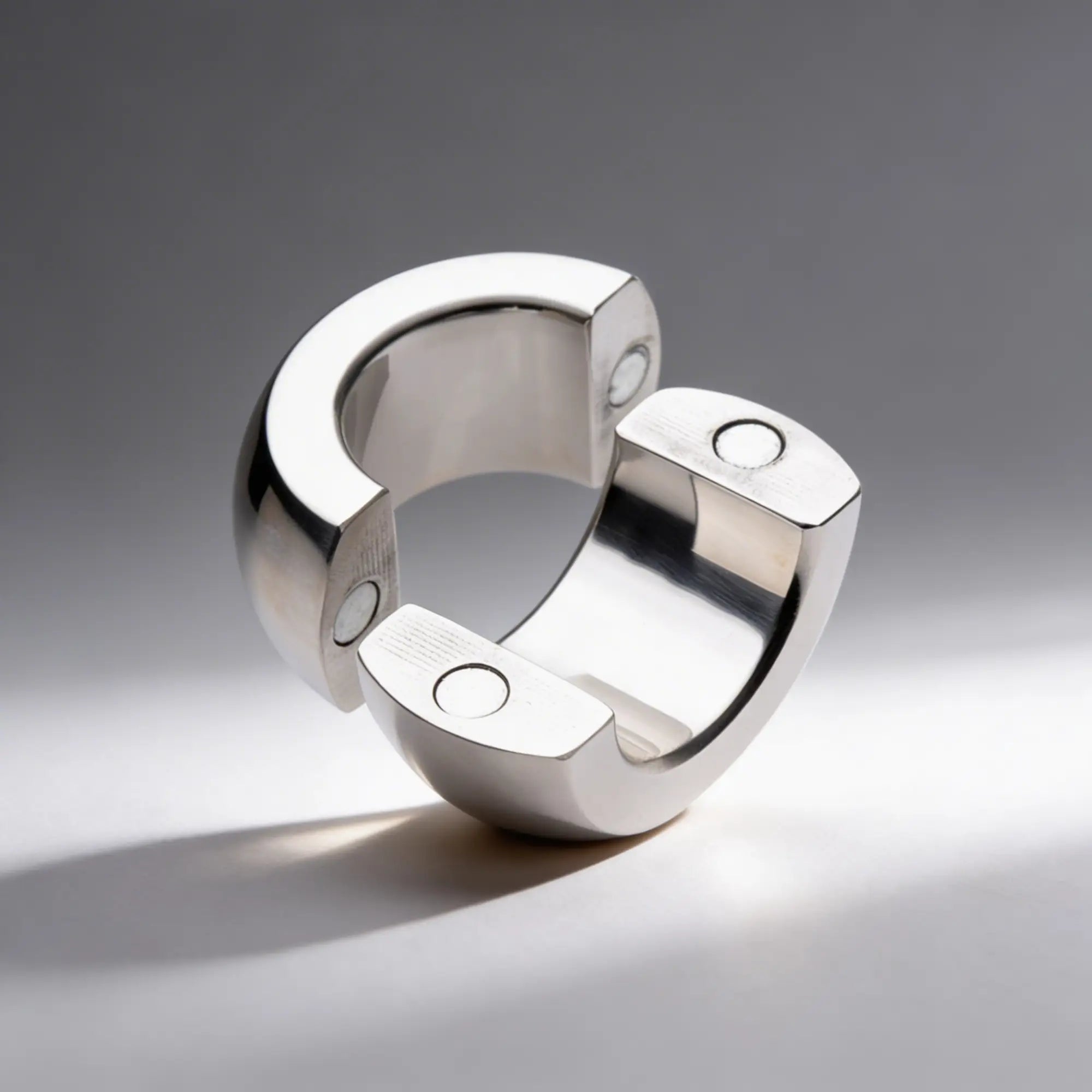 Master Series Magnet Master ball stretcher: a polished, two-piece stainless steel ring with visible magnetic connectors.